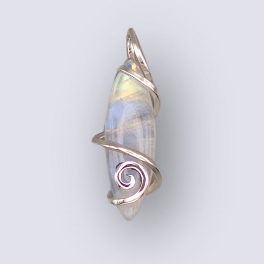 Rainbow Moonstone Marquise Pendant