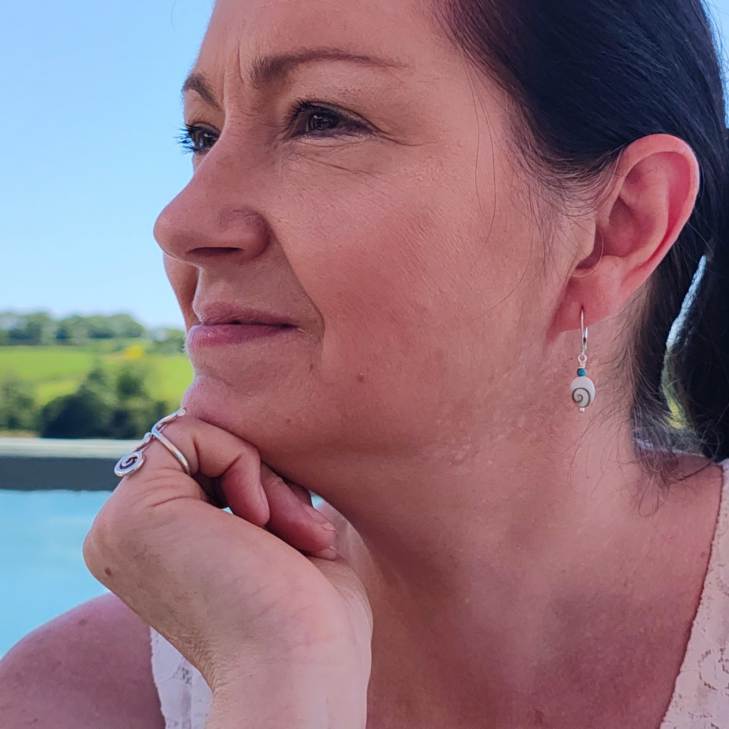 Sea Spirit – Shiva Shell & Turquoise Silver Earrings