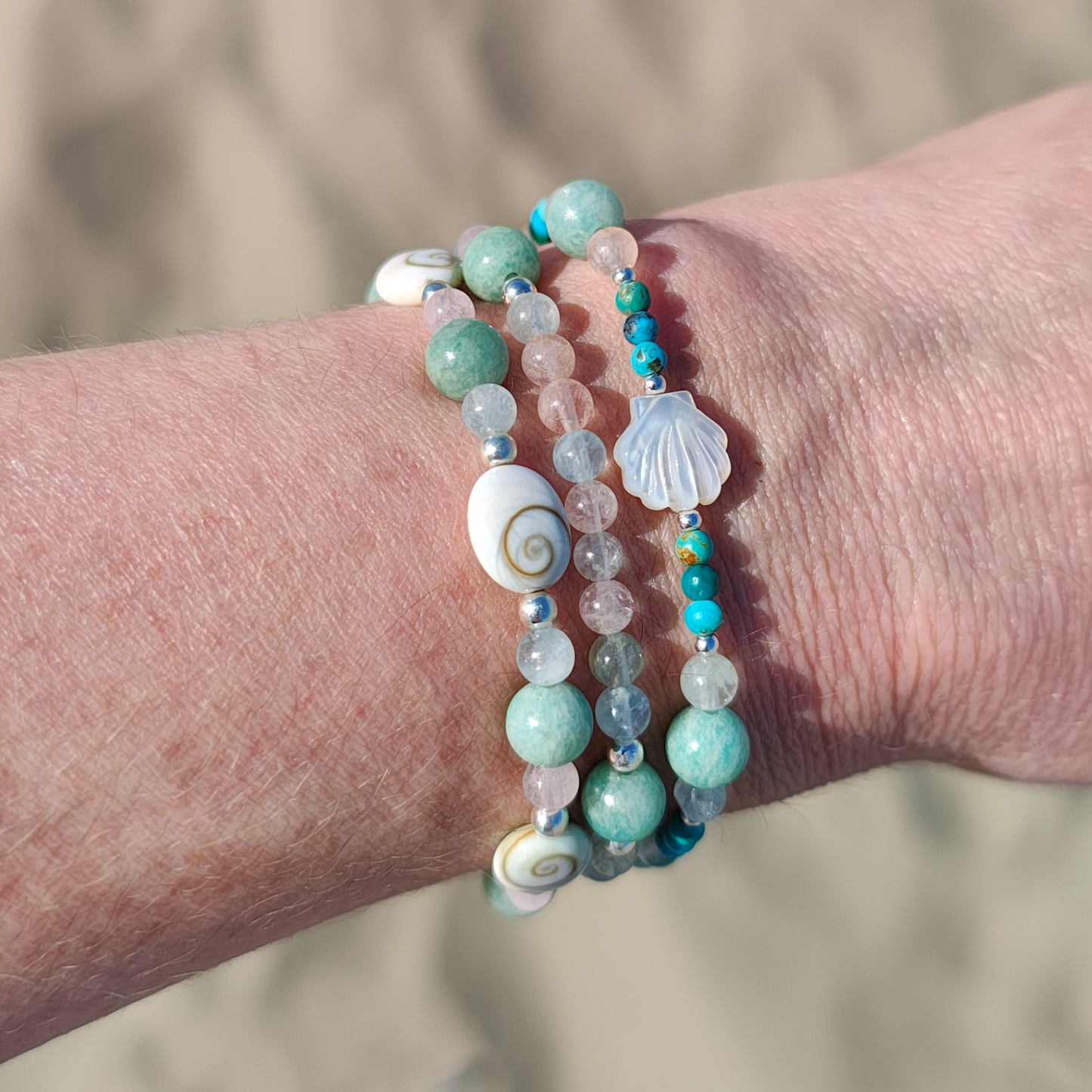 Ocean Whisper – Shiva Shell, Multi-Beryl & Amazonite Bracelet