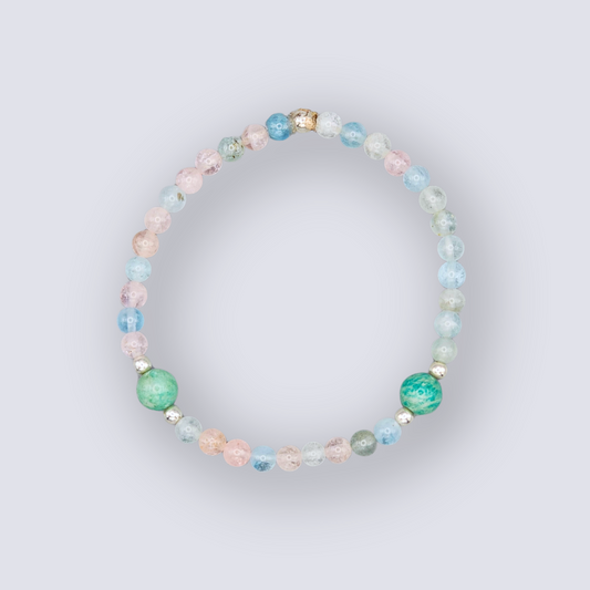 Seafoam Drift – Beryl, Amazonite & Silver Stacking Bracelet