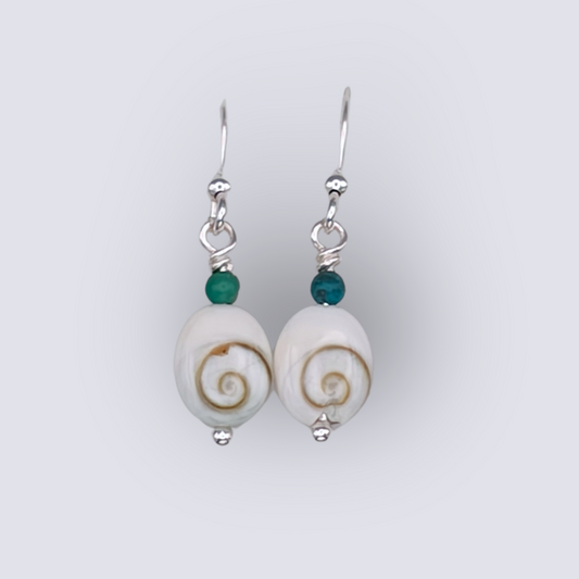 Sea Spirit – Shiva Shell & Turquoise Silver Earrings