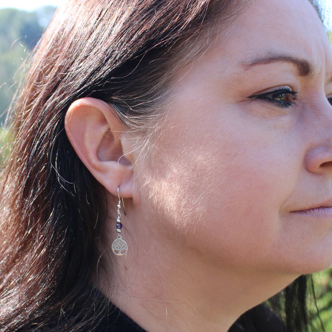 Amethyst Tree of Life Drop Earrings - Arborvitae Designs