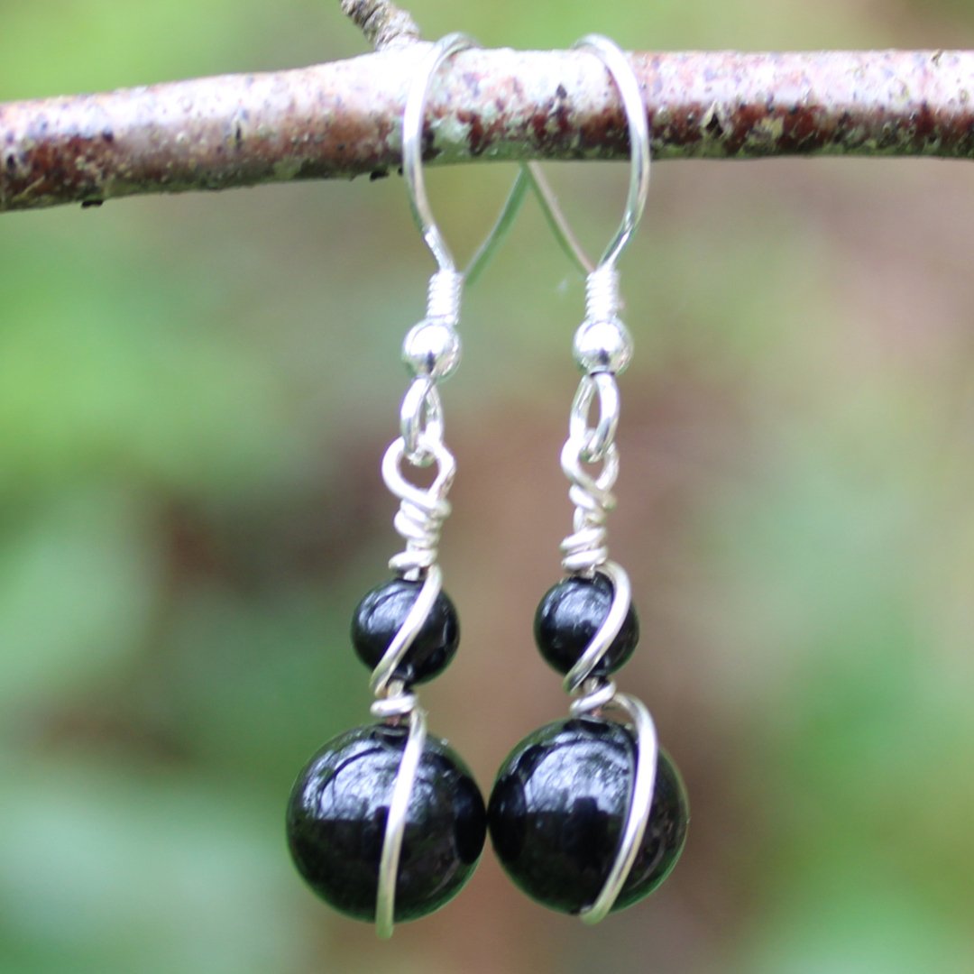 Black Tourmaline Wrap Earrings - Arborvitae Designs