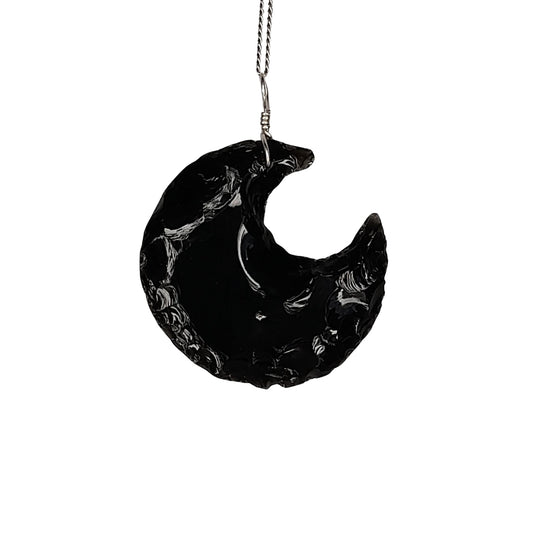 Black Obsidian Crescent Moon Pendant - Arborvitae Designs