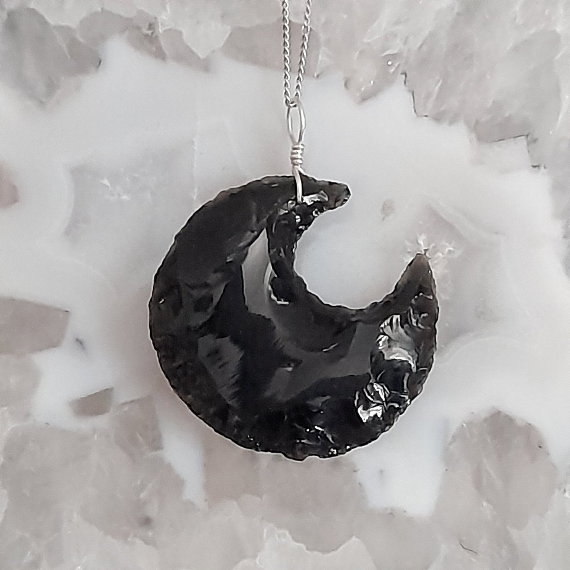 Black Obsidian Crescent Moon Pendant - Arborvitae Designs
