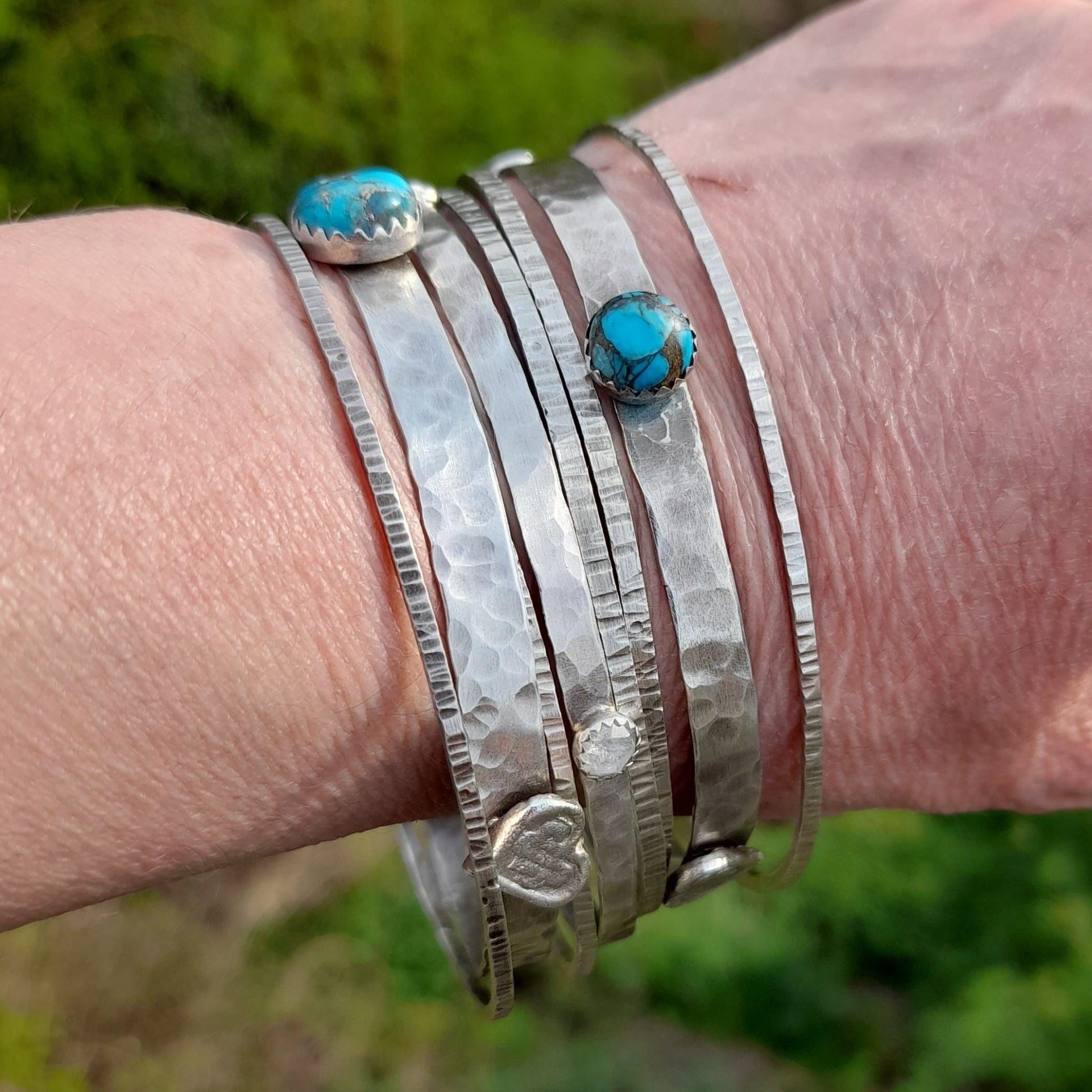 Celtic Heart and Turquoise Sterling Silver Bangle - Arborvitae Designs