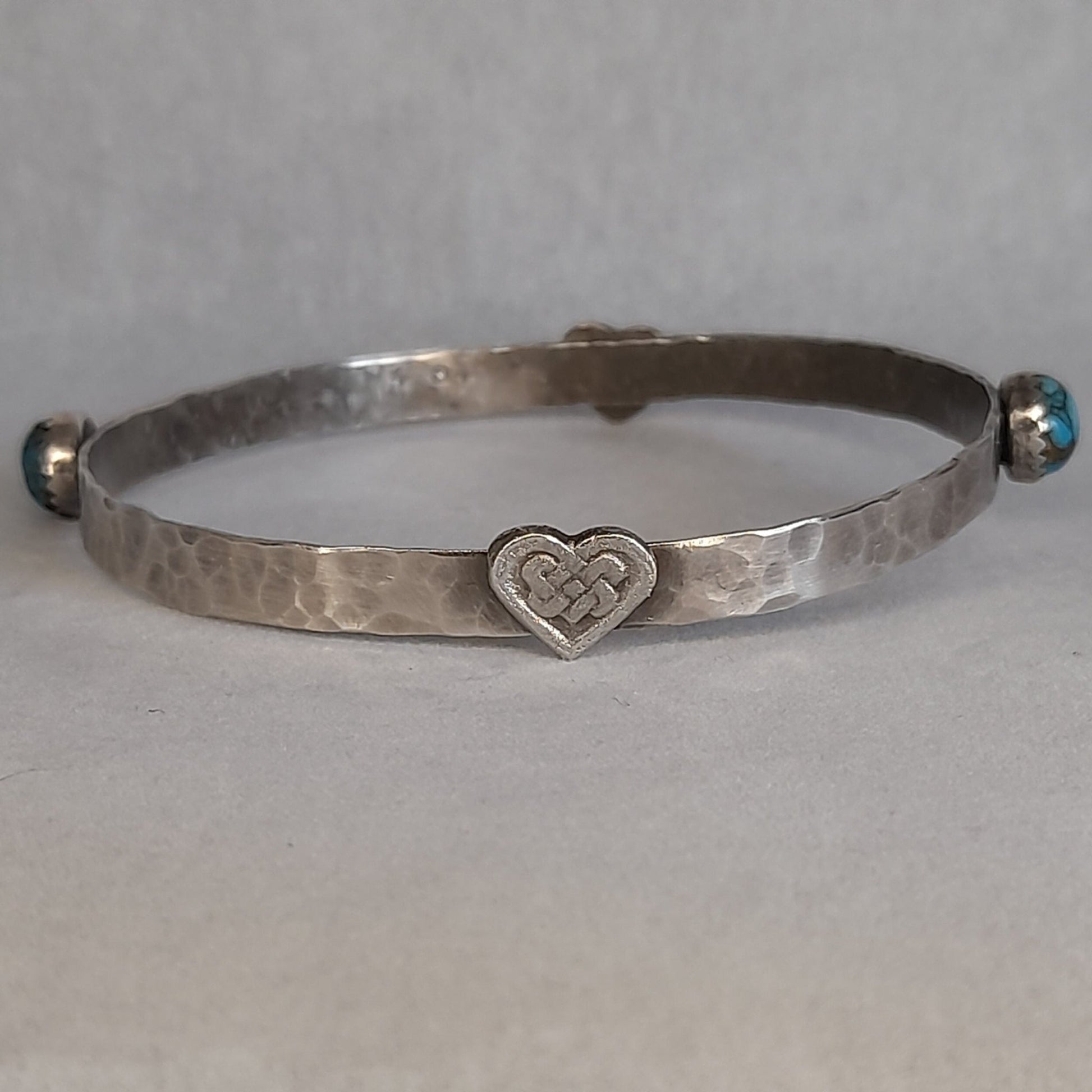 Celtic Heart and Turquoise Sterling Silver Bangle - Arborvitae Designs