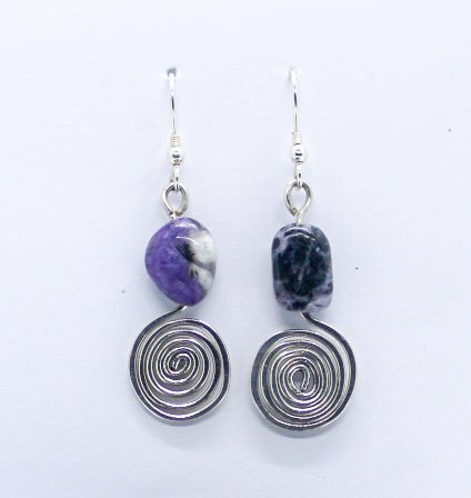 Charoite Tumble Spiral Earrings - Arborvitae Designs