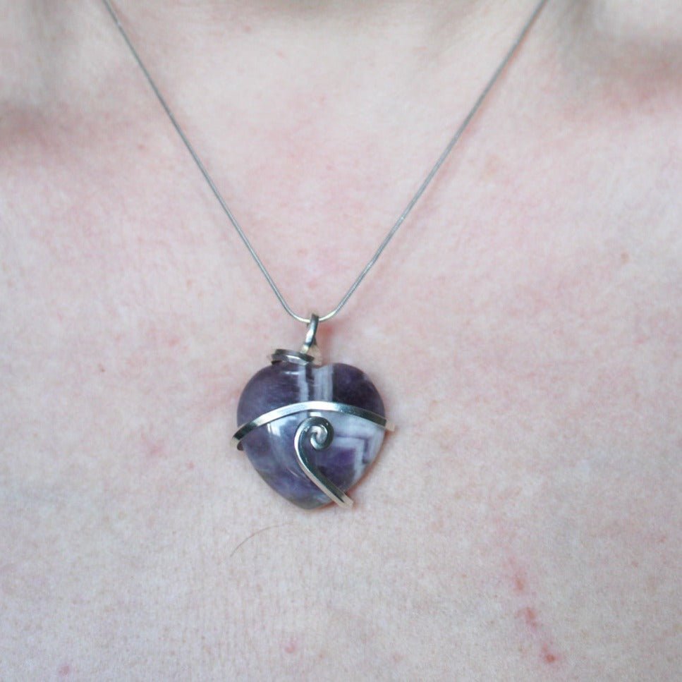 Chevron amethyst heart pendant - Arborvitae Designs