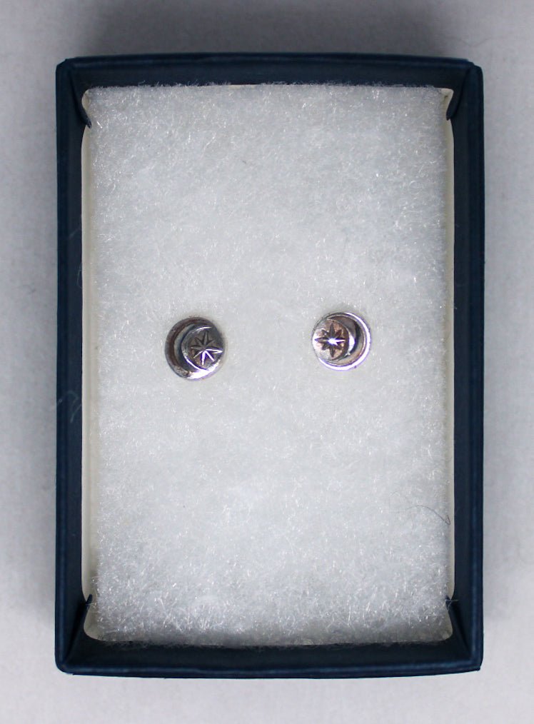 Crescent Moon and Star Sterling Stud Earrings - Arborvitae Designs