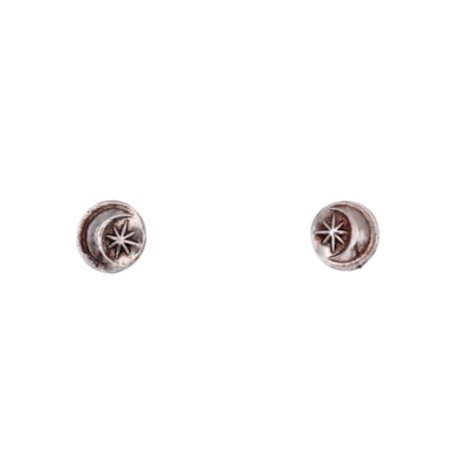 Crescent Moon and Star Sterling Stud Earrings - Arborvitae Designs