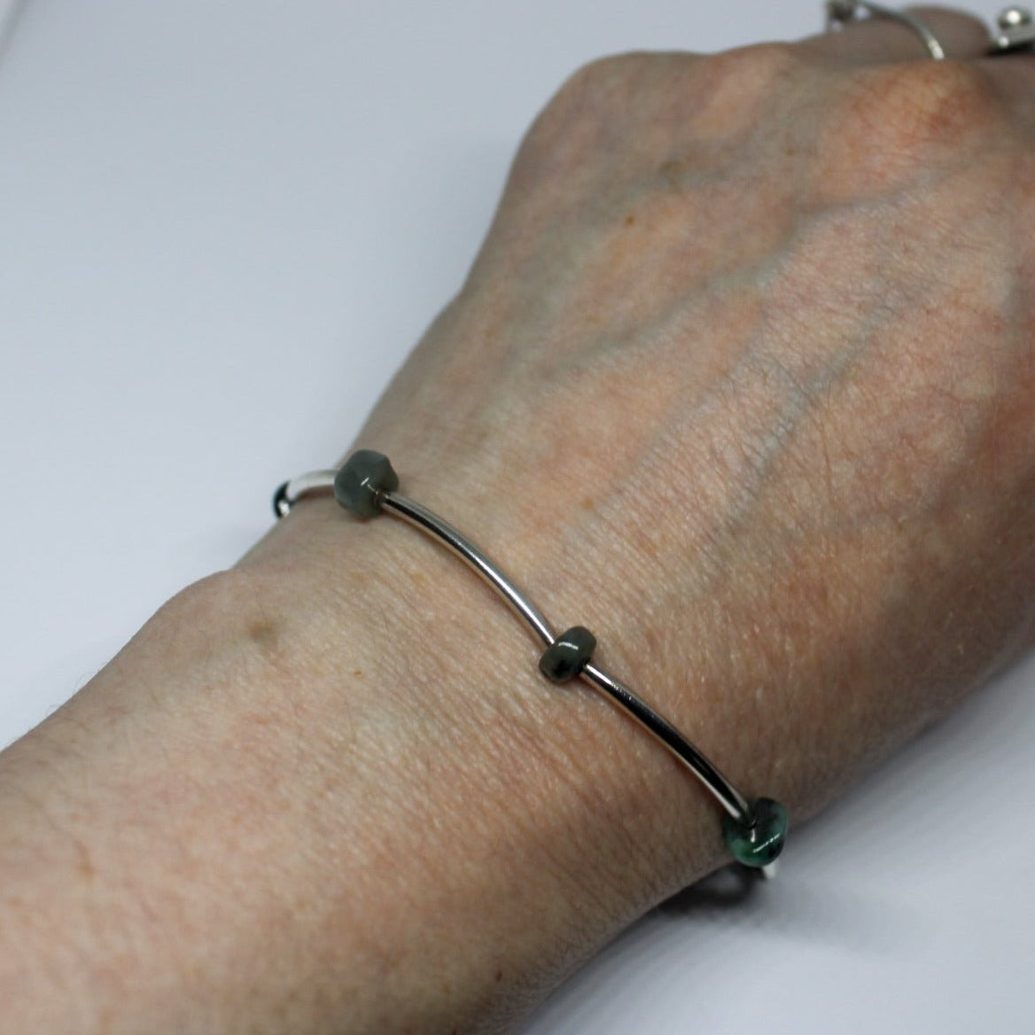 Natural Emerald Silver Bracelet - Arborvitae Designs
